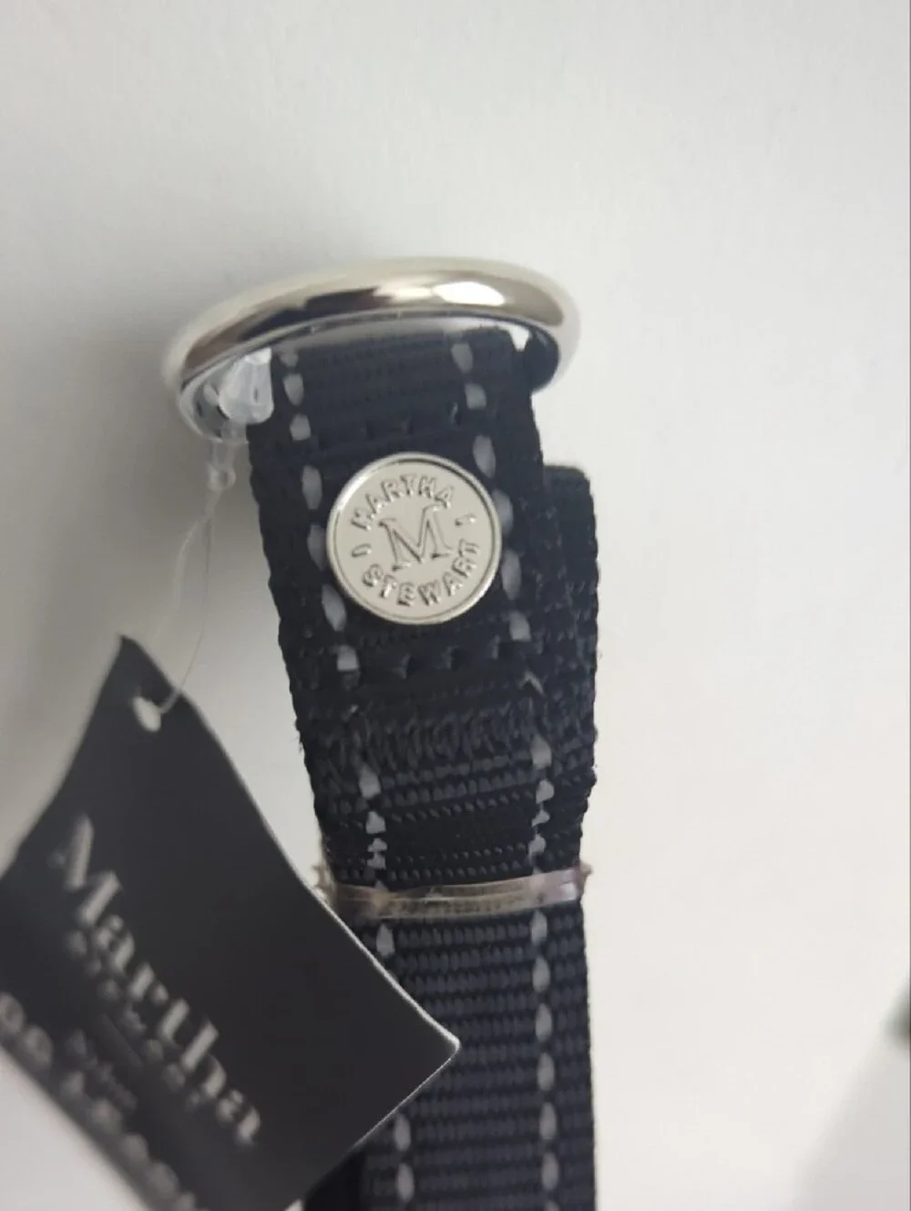 Martha Stewart Black Nylon Dog Leash with White Reflective Stitching